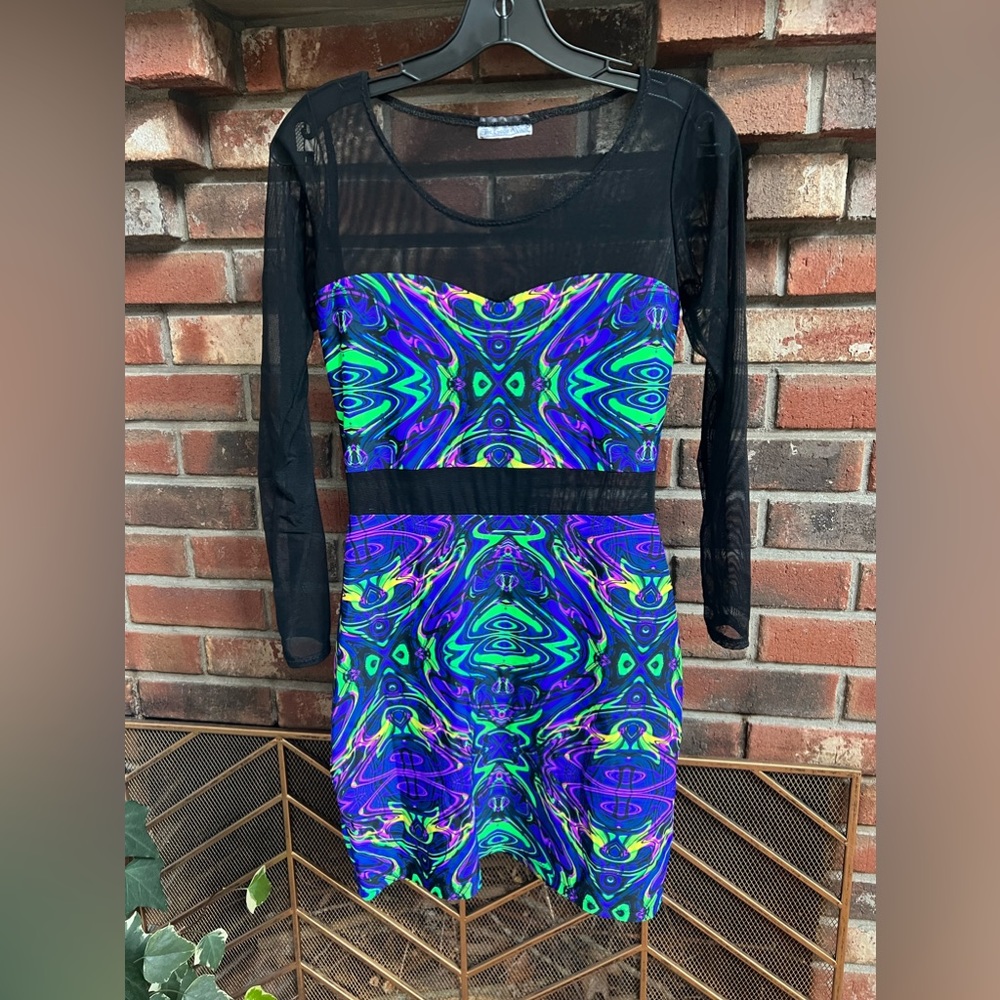 Handmade Psychedelic Black Mesh Dress
